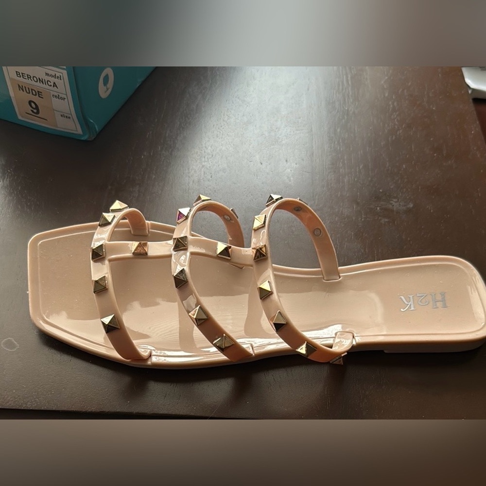 Women’s size 9 slip on sandals with gold studs